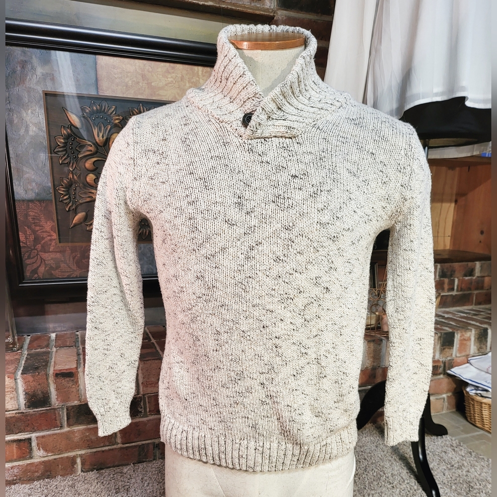 Unisex Urban Pipeline Oatmeal & Gray Knit Rolled Button Collar Sweater - Sz Sm